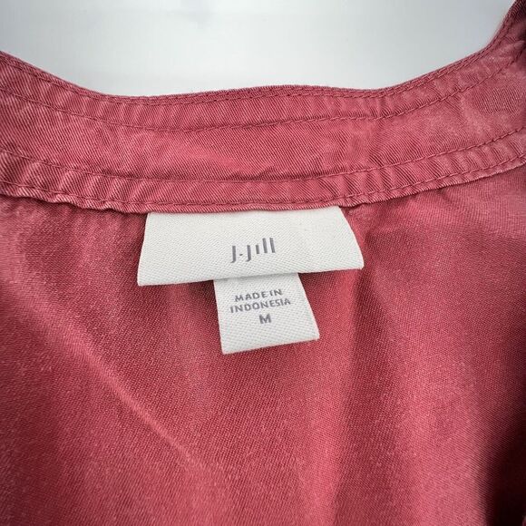 J JILL TUNIC BLOUSE ladies size M faded brick red lace up front long sleeves - Picture 3 of 3